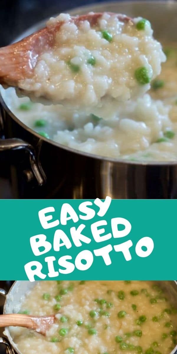 two pictures showing how to make baked risotto