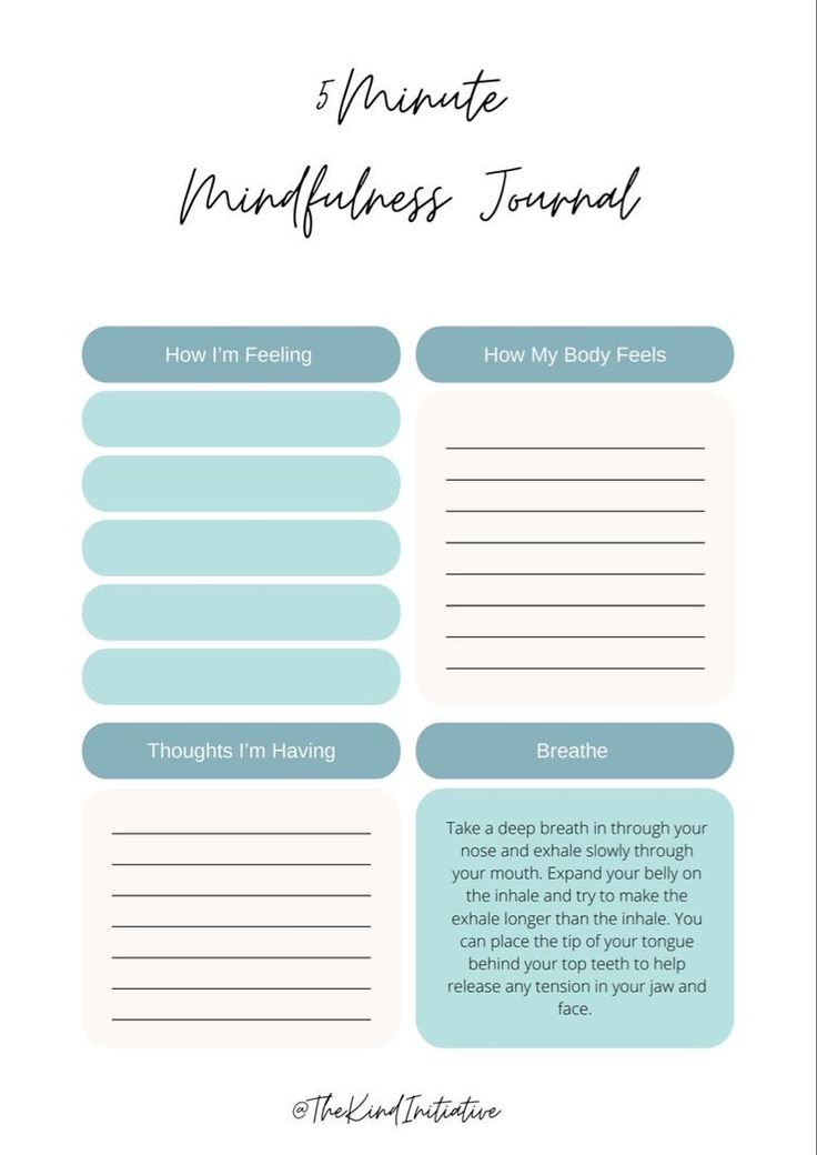 the 5 minute mindfulness journal is shown in blue and white with text that reads,