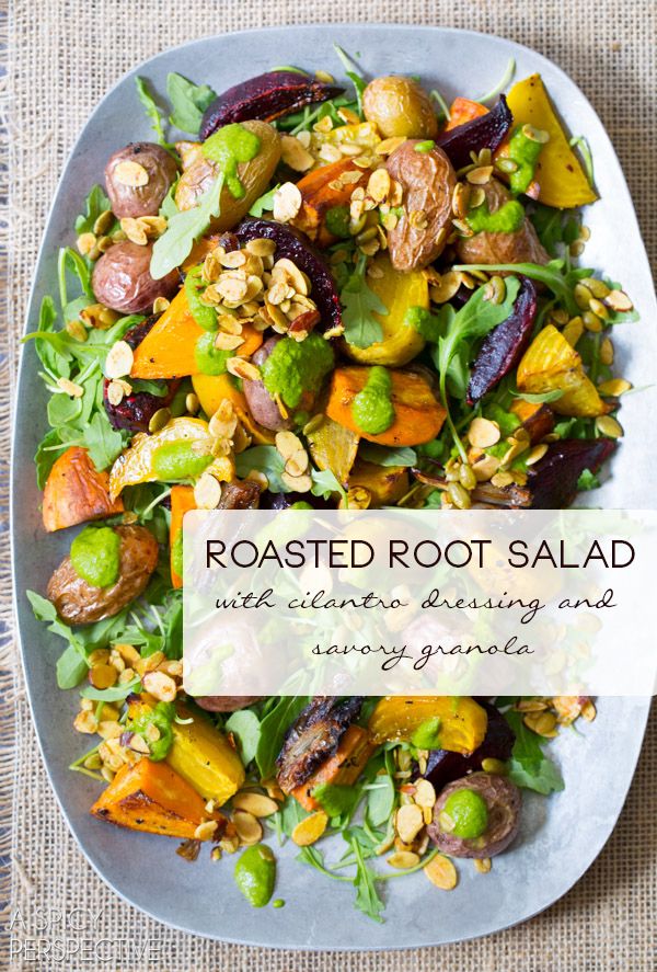 roasted root salad with buttered cranberries and pumpkins