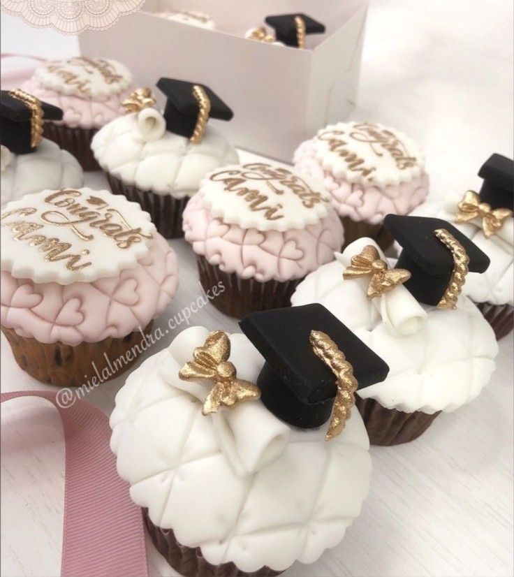 cupcakes decorated with graduation caps and tassels