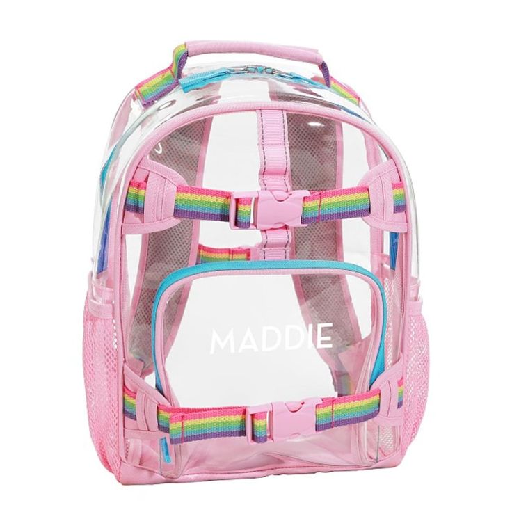 Durable, functional and oh-so-playful, our Mackenzie backpacks are packed with pockets, straps and gear loops to keep everything in place. Made of water-resistant recycled polyester and featuring adjustable padded shoulder straps, exterior straps to hold a Mackenzie lunch bag and exterior side pockets fitted to our water bottles, it's the most efficient and playfully designed collection around. Personalize it with their name or initials for a smart, extra-special touch. DETAILS THAT MATTER Made School Nylon Backpack With Adjustable Strap, School Backpack With Adjustable Straps In Nylon, School Backpack With Adjustable Nylon Straps, Back To School Backpack With Adjustable Strap For Outdoor, Back To School Nylon Backpack With Adjustable Straps, Nylon Backpack For Adventure And Back To School, Back To School Adventure Backpack In Nylon, Back To School Nylon Backpack For Adventure, Playful Nylon Backpack