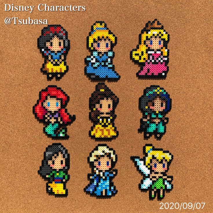 the princesses cross stitch pattern is shown in different sizes and colors, including one for each