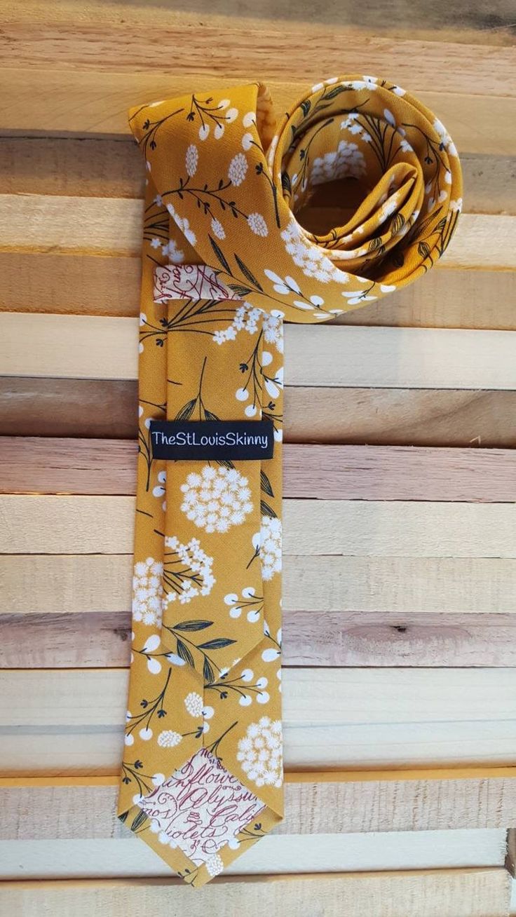 Mustard Yellow White Navy Blue Floral Skinny Wedding Tie. | Etsy Wedding Cotton Suit And Tie Accessories, Cotton Wedding Suit And Tie Accessories, Cotton Ties For Weddings, Fitted Cotton Ties For Wedding, Summer Wedding Cotton Ties, Cotton Wedding Tie, Cotton Wedding Ties, White Cotton Ties For Gifts, Fitted Spring Wedding Ties