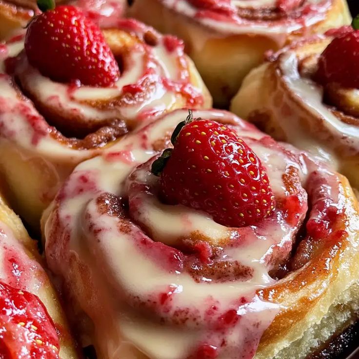 strawberry rolls with icing and strawberries on top