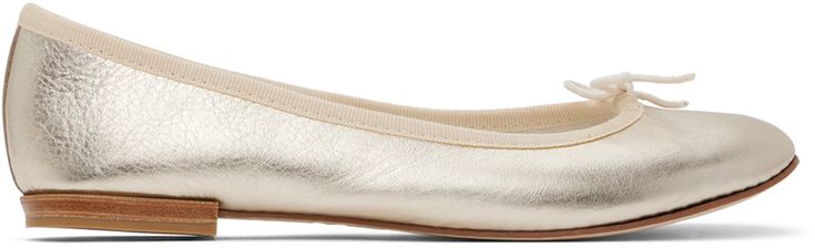 Buffed lambskin ballerina flats in gold tone. · Bow accent at vamp · Grosgrain trim at collar · Cotton twill lining · Stacked leather heel with rubber injection · Stitch-and-return suede sole Supplier color: Bulle Luxury Gold Ballet Flats, Luxury Gold Flats For Spring, Chic Gold Leather Ballet Flats, Gold Closed Toe Ballet Flats For Formal Occasions, Gold Pointed Toe Flats With Leather Sole, Gold Closed Toe Flats For Evening, Elegant Gold Flats For Work, Elegant Gold Ballet Flats With Leather Sole, Gold Flats With Leather Sole For Work