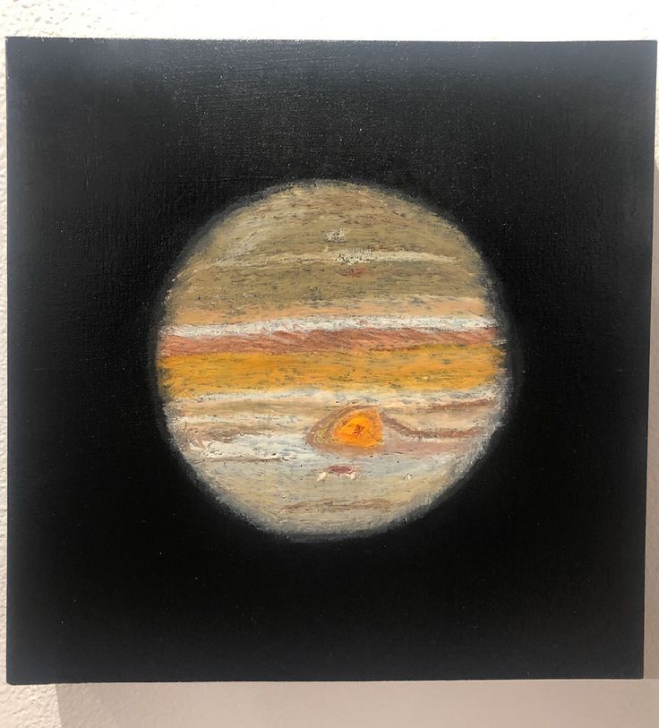 an oil painting of the planet saturn in black and white with orange stripes on it