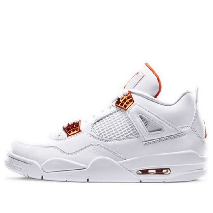 If you're looking for something simplistic yet timeless, look no further as the Nike Air Jordan 4 Retro Metallic Pack has got you covered. Dressed in all white, the upper is constructed with leather and grid mesh. Underneath is a white rubber sole. Touches of Total Orange grace the eyelets, heel, tongue and sole. Jordan 4 Retro Metallic, Air Jordan Retro 4, Jordan Iv, Metallic Orange, Kobe Shoes, Nike Air Jordan 4, Jordan Retro 4, Jordan Model, Jordan 4s