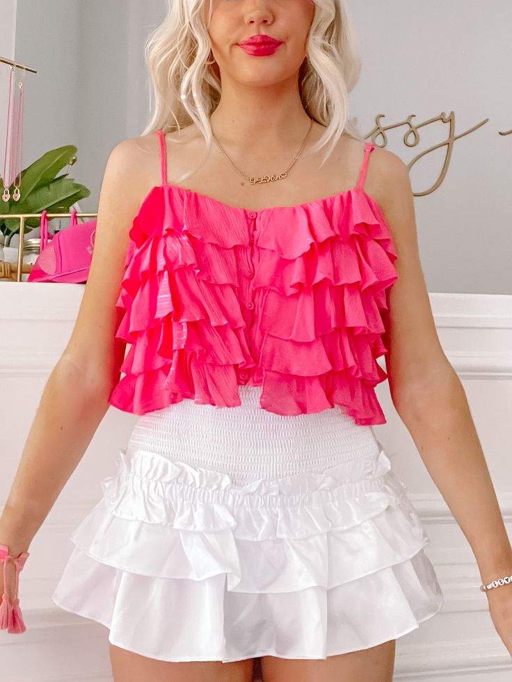 Oh My Ruffle Top | sassyshortcake.com | Sassy Shortcake Pink Summer Tops, Lucy Aesthetic, Pink Bday, Birthday Tops, Sassy Shortcake, Rosé Elle, Bday Nails, Preppy Clothes, Preppy Stuff