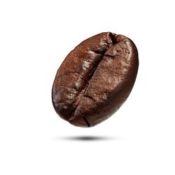 a roasted coffee bean on a white background with clippings for text or image