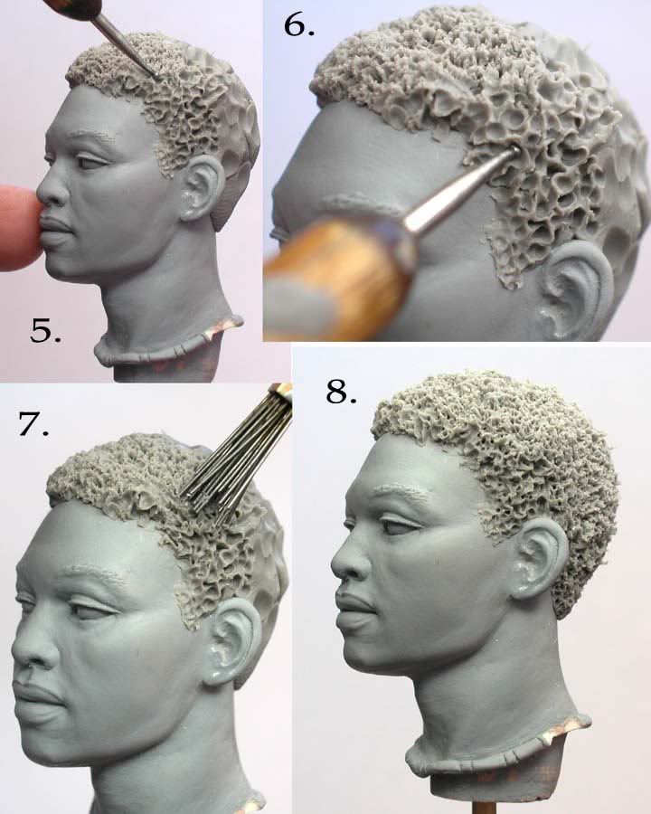 the process of making a hair style for a mannequin's head is shown