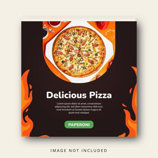 a poster with a pizza on it that says delicious pizza, and the image is not included