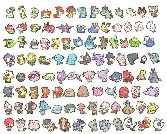 an image of many different types of pokemons on a white background, all in different colors