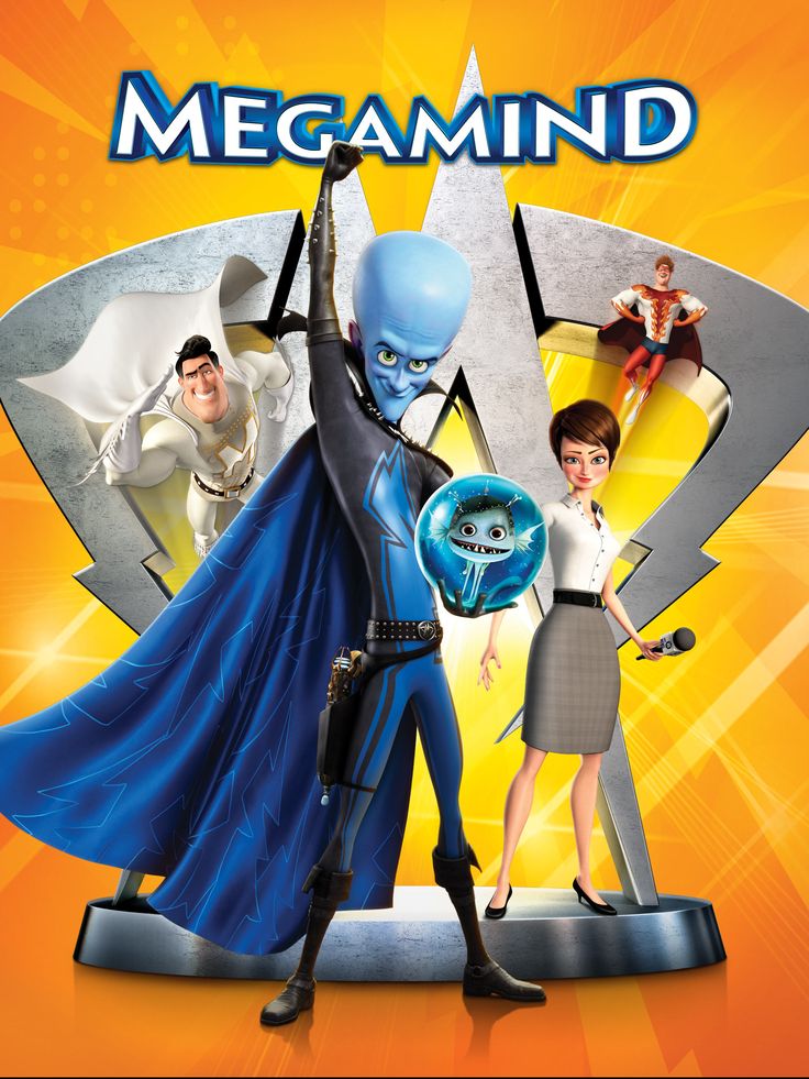 the movie poster for the animated film, megamind with characters from various eras