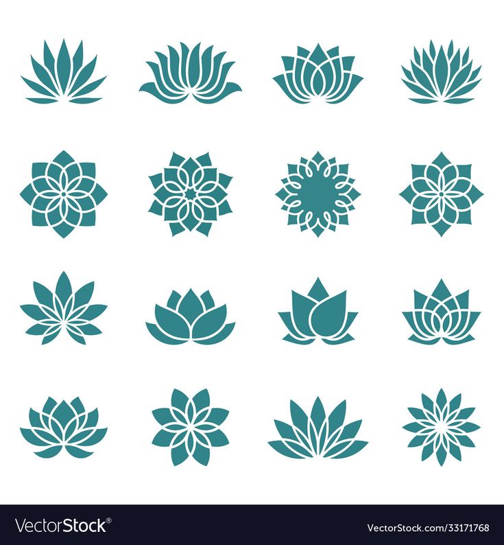 lotus flower icon set in blue color on white background