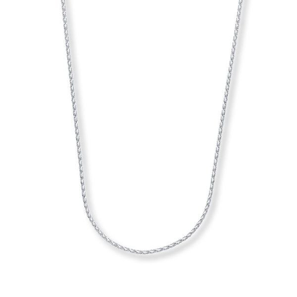 This elegant 14K white gold wheat chain necklace for her measures 16 inches in length and secures with a lobster clasp. Jewelry Education, Jewelry Advice, Jared The Galleria Of Jewelry, White Gold Chains, Diamond Guide, Kay Jewelers, Accessories Jewelry Necklace, Cultured Pearls, Necklace Designs