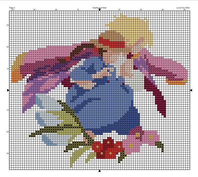 a cross stitch pattern with an image of a woman in blue dress and pink flowers