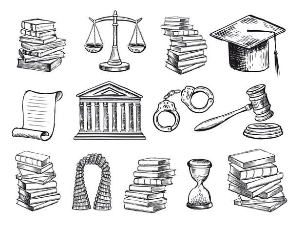 hand drawn law and justice symbols