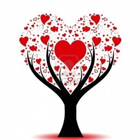 a tree with hearts in the branches