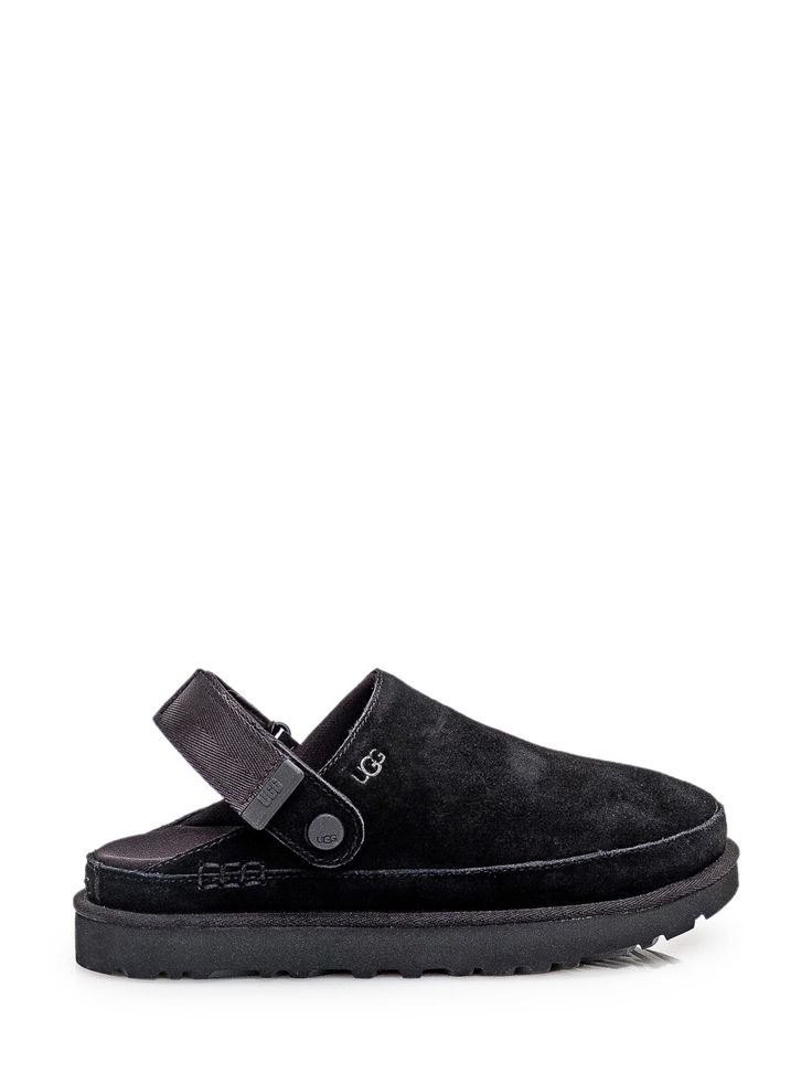 Black suede sabot. Slip-on. Adjustable strap strap closure. Logo patch on the back.Composition: Outside:, 100% Leather Lining:, 100% Fabric Sole:, 100% Rubber Back Reference, Ugg Shoes Women, Ugg Sandals, Ugg Slippers, Sheepskin Boots, Gorgeous Bags, Sneaker Wedge, High End Fashion