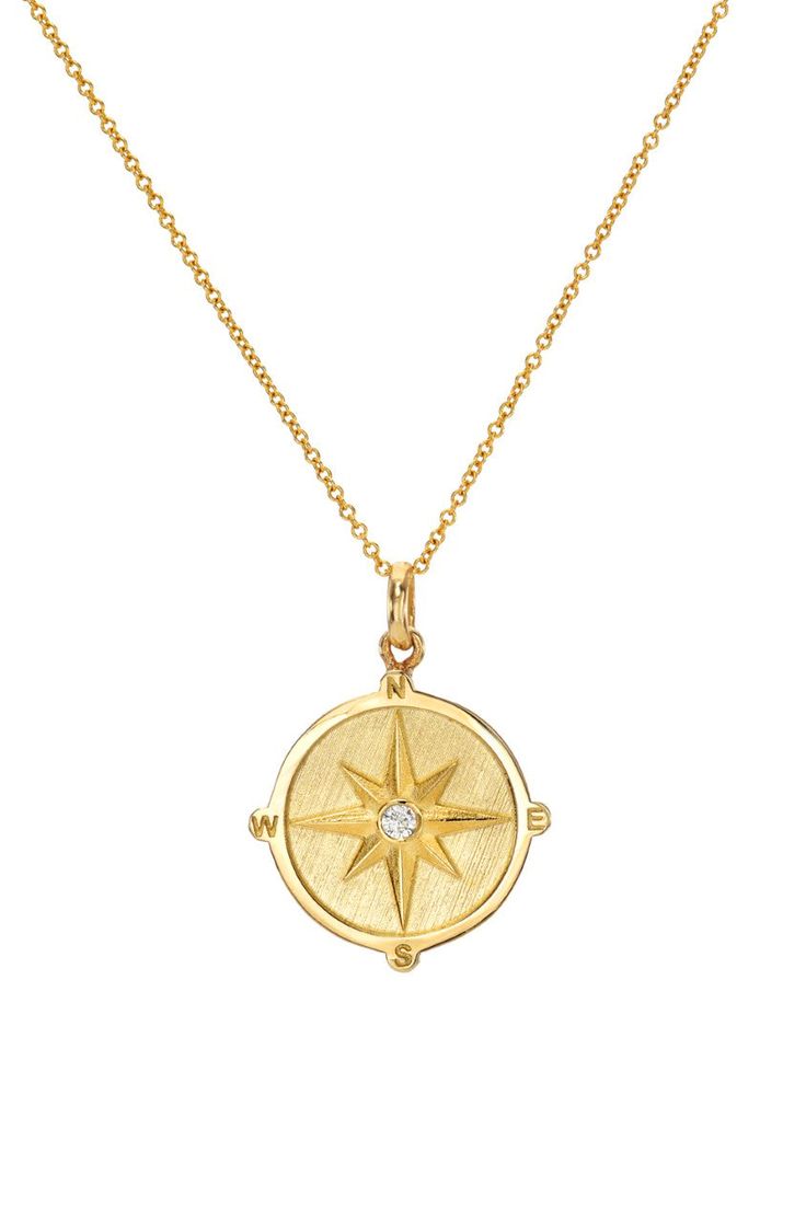 14k Gold Diamond Compass Medallion Necklace | ZOE LEV White Gold Medallion Necklace With Compass Design, White Gold Compass Medallion Necklace, 14k Gold Compass Design Round Necklace, 14k Gold Compass Design Necklace, Yellow Gold Charm Necklace With Compass Design, Yellow Gold Compass Design Charm Necklace, Yellow Gold Round Medallion Necklace With Charms, Yellow Gold Medallion Necklace With Charms, Gold Compass Necklace