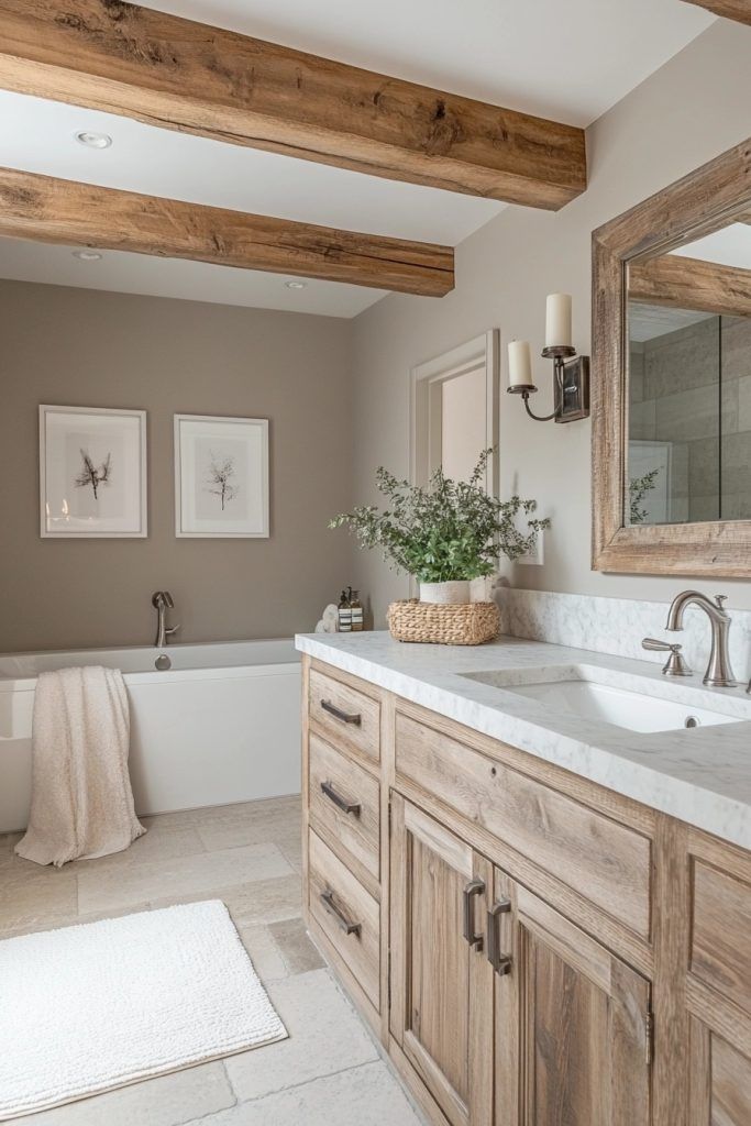 a bathroom with two sinks and a bathtub