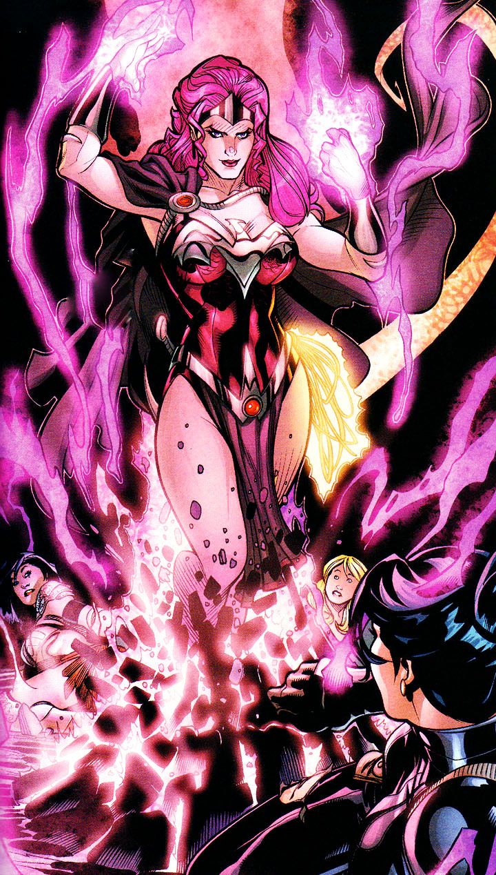 the cover to dc comics'new 52, featuring wonder woman and other characters in purple flames