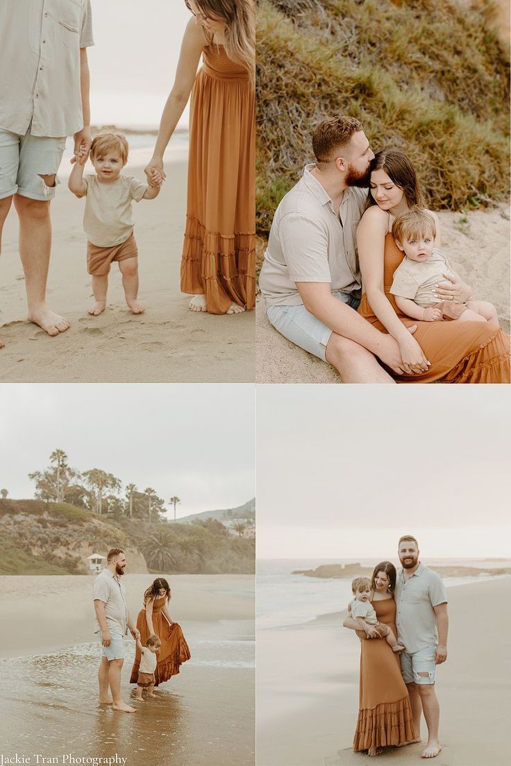 family photos at the beach with their baby