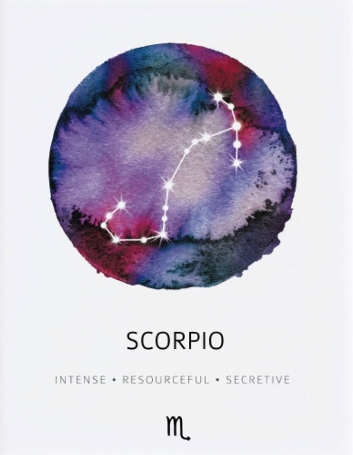 the zodiac sign scorpio in purple and blue watercolor on a white background