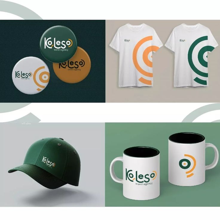 three different logos and two mugs with hats on them, one is green and the other is white