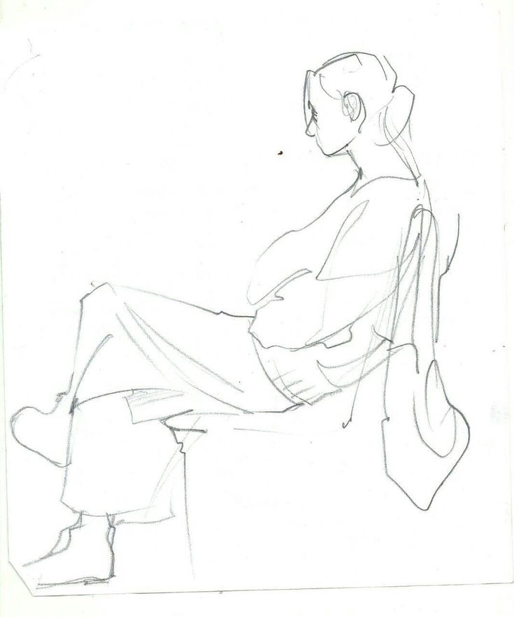 a drawing of a person sitting on a bench