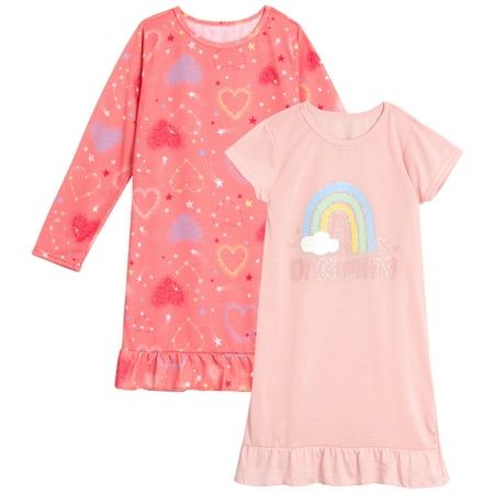 Sweet & Sassy Girls' Pajamas - 2 Pack Sleep Shirt Nightgown Pajamas is the perfect addition to any girl's summer sleepwear collection. The lightweight and breathable fabric will feel amazingly smooth against your daughter's skin. Perfect also as loungewear while relaxing at home, she'll love to sleep and chill out wearing this soft nightgown. Size: 10.  Color: Multicolor.  Gender: female.  Age Group: kids. Nightgown Pajamas, Pink Disney Sleepwear For Bedtime, Pink Cartoon Print Sleepwear With Short Sleeves, Playful Unicorn Print Sleepwear For Sleepover, Summer Sleepwear, Toddler Girl Pajamas, Pink Unicorn Print Sleepwear, Sassy Girl, Sleep Shirt