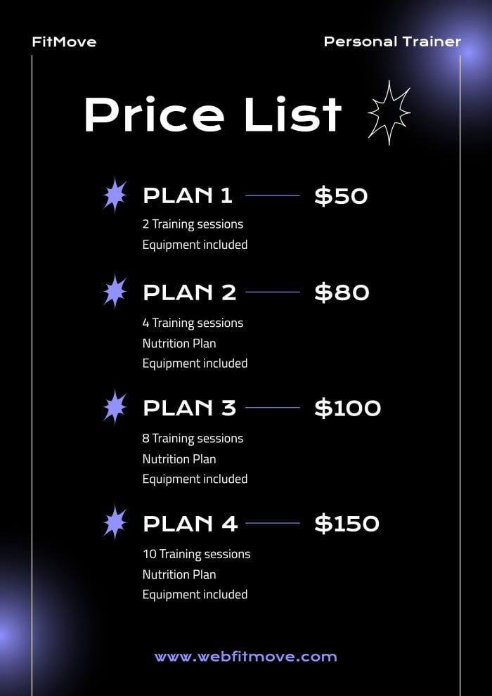 the price list for an event is shown in blue and black, with stars on it