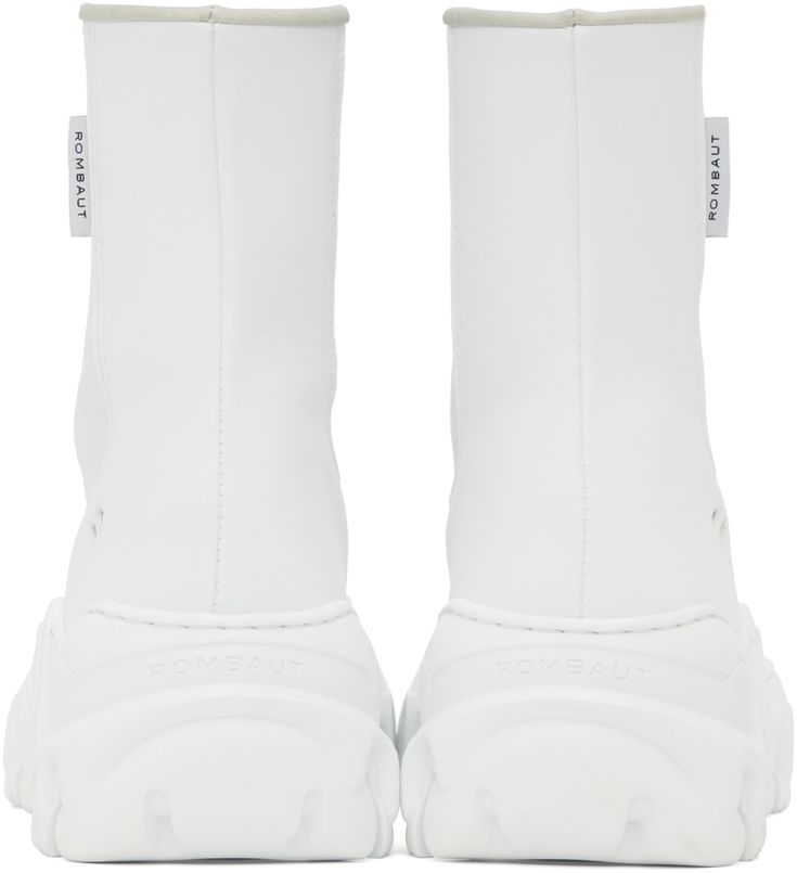 Handcrafted ankle-high buffed faux-leather boots in white. · Round cap toe · Elasticized gusset at sides · Logo embossed at heel · Faux-leather lining · Sculptural rubber platform midsole · Treaded rubber outsole · Platform: H2 in Supplier color: White future leather White Chelsea Boots, White Platform Boots, Styling Chelsea Boots, Platform Boots Women, Canvas Boots, Chelsea Boots Women, Faux Leather Boots, Faux Leather Heels, Black Chelsea Boots