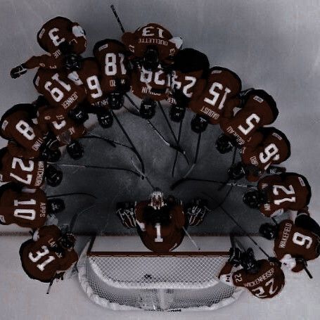 an overhead view of a hockey team's numbers on the ice during a game