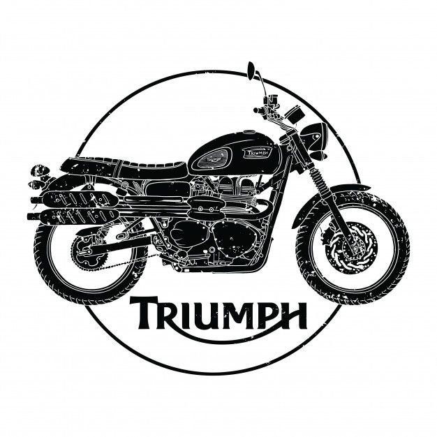 a black and white drawing of a triumph motorcycle with the words triumph written on it