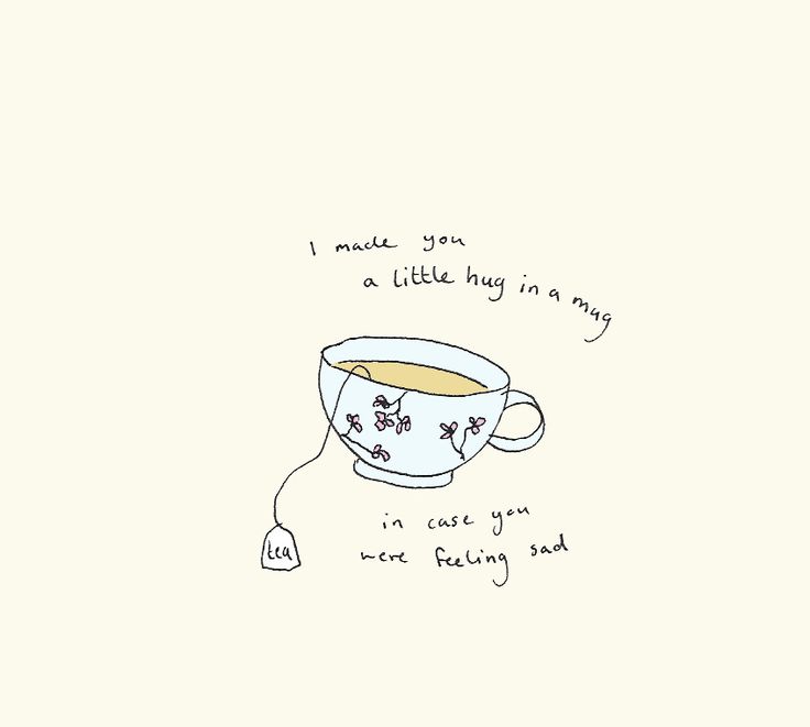 a drawing of a tea cup with the words i met you a little hug in a mug