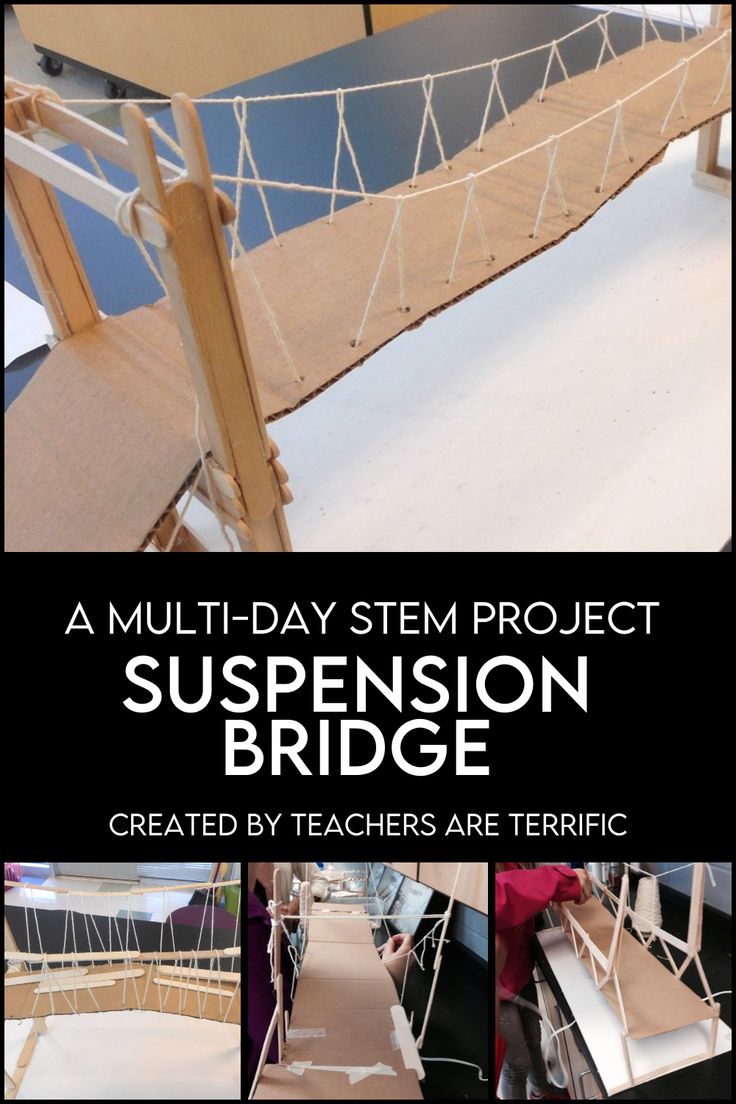 a wooden bridge made out of cardboard and rope with the words suspension bridge on it