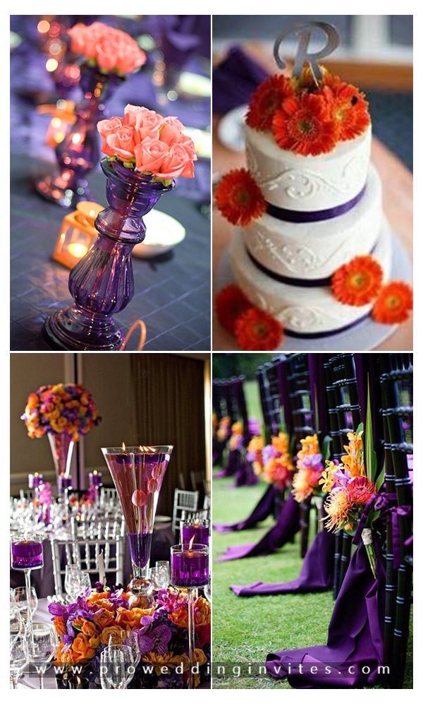 a collage of pictures with flowers, candles and vases on the table at a wedding