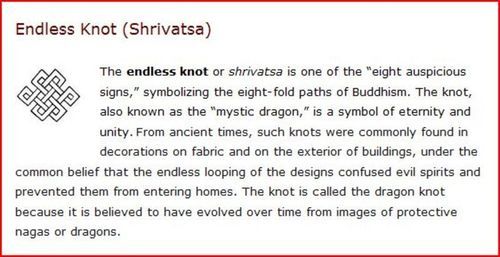 the endless knot shrihata is shown in red and black text on a white background