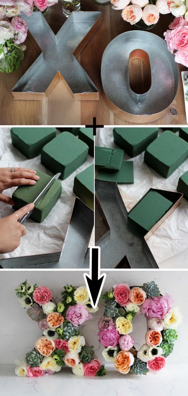 the process to make a diy flower letter is shown in three different photos and then cut