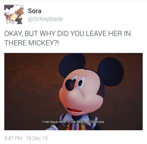 an image of mickey mouse on twitter with the caption okay, but why did you leave her in there mickey?