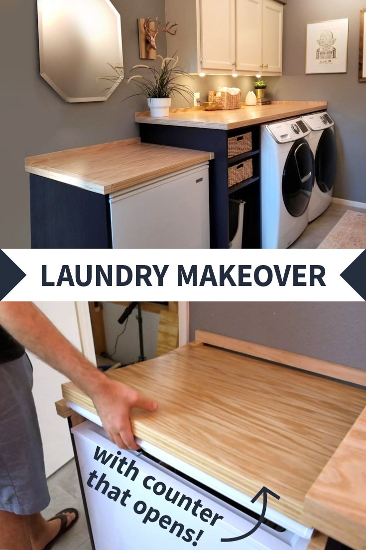 a laundry makeover with counter that opens