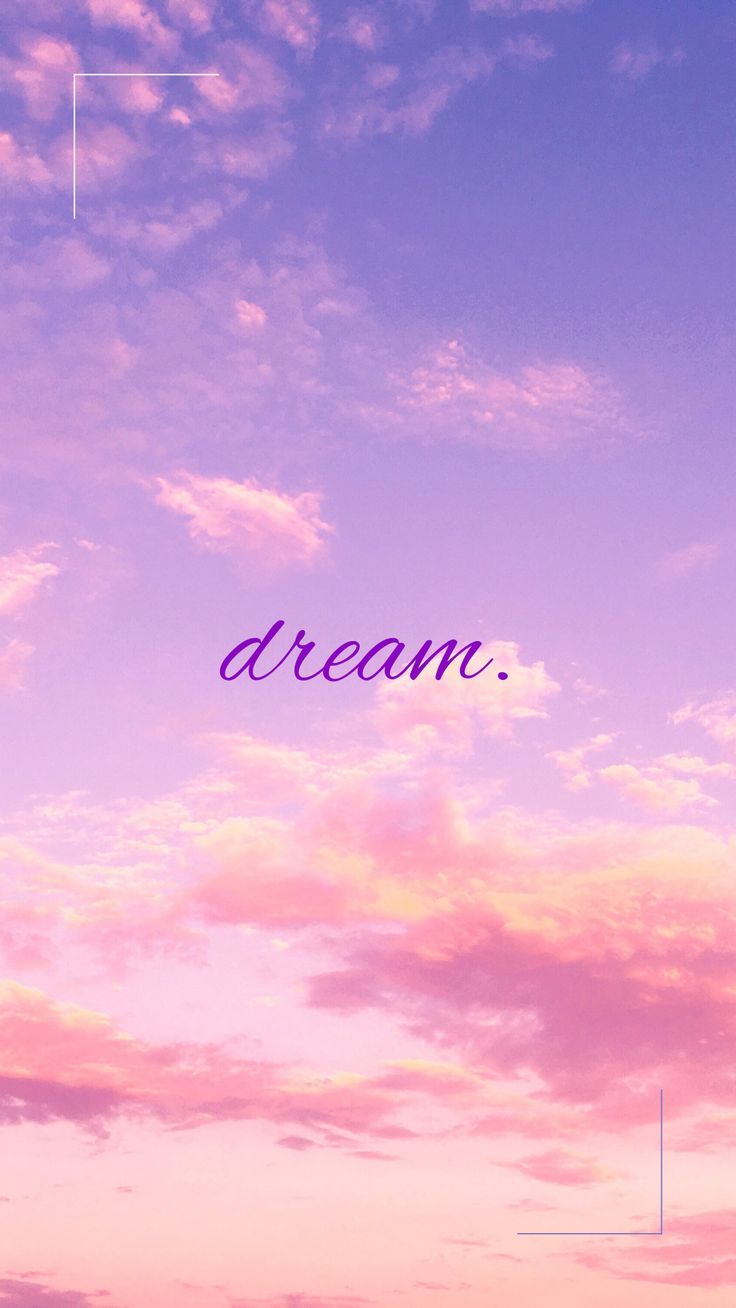 the words dream are written in purple and pink clouds