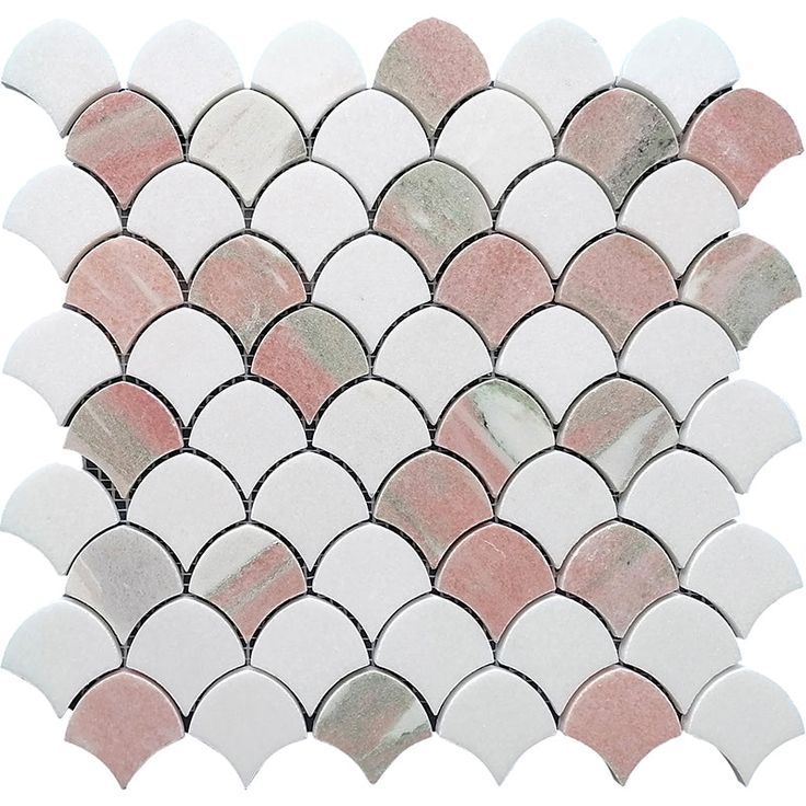 OSLO Thassos, Norway Rose Marble Mosaic Tile - TILE & MOSAIC DEPOT Scale Tile, Rose Marble, Mosaic Tile Sheets, Kitchen Cabinets And Countertops, Mosaic Pieces, Cabinets And Countertops, Marble Mosaic Tiles, Clouds Pattern, Beautiful Tile