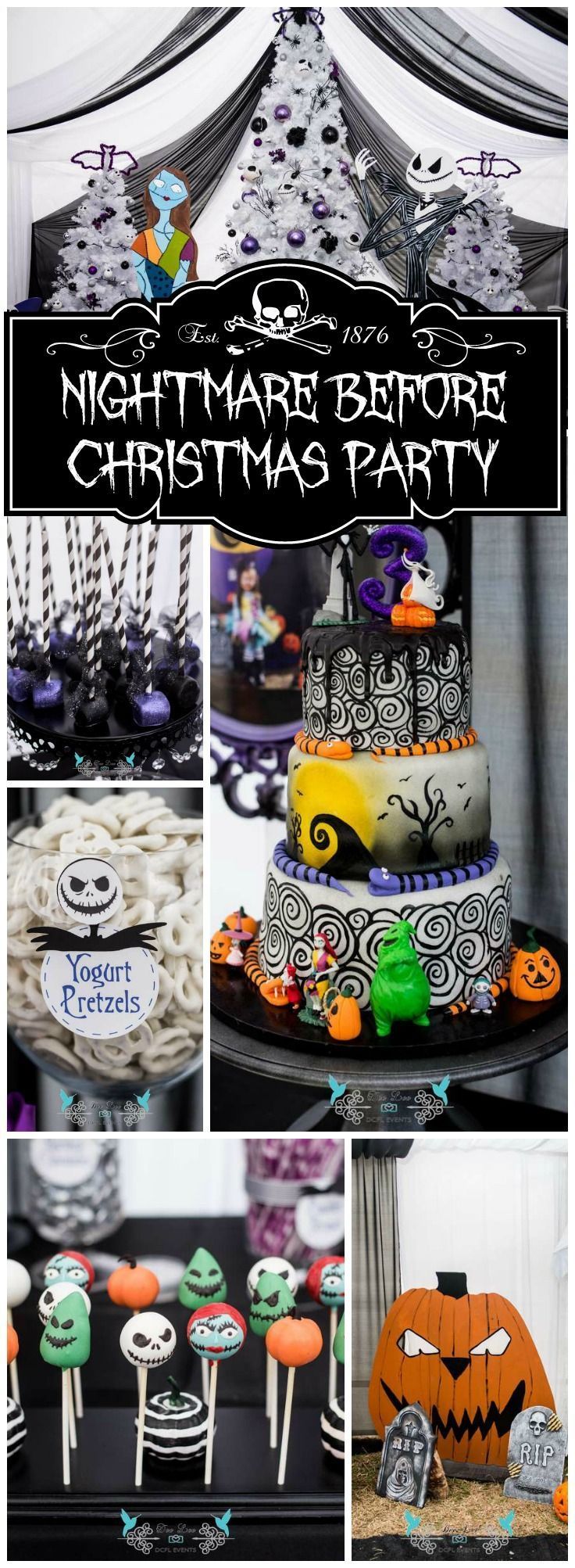 a collage of halloween themed cakes and cupcakes with the words nightmares before christmas party written on them