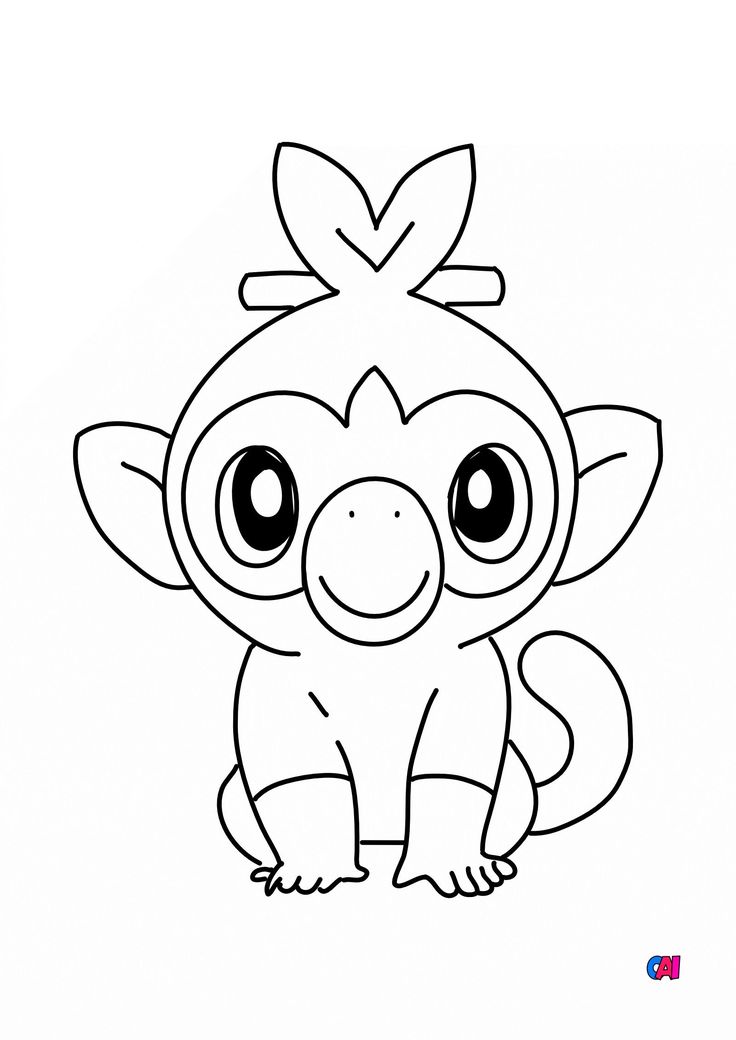 a cute little monkey with big eyes sitting down on the ground coloring page for kids