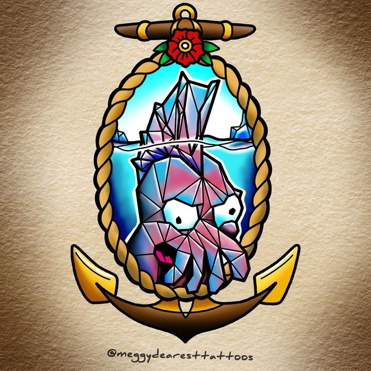 a stained glass window with an anchor and fish