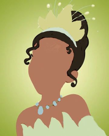 an image of a woman with a tiara on her head and necklace in front of a green background