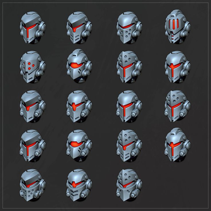 a bunch of different types of robot helmets