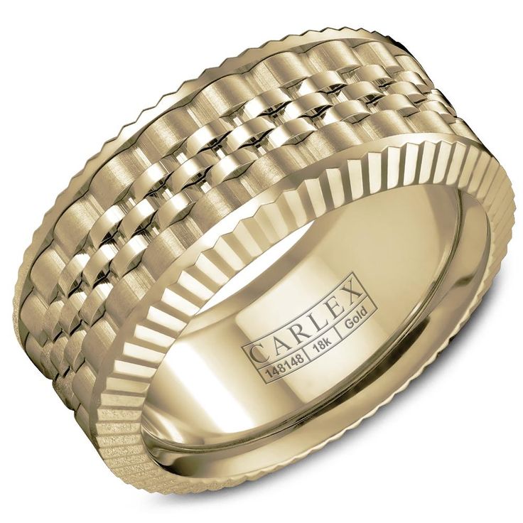 A multi-component CARLEX in yellow gold with fluted edges. Gold And Silver Wedding Band, Rolex Ring, Gold And Silver Wedding, Luxury Diamond Rings, Silver Wedding Band, Wedding Band Designs, Couple Ring, White Gold Wedding Bands, Luxury Diamonds